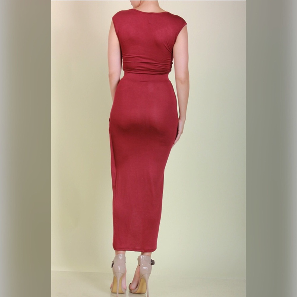 Asia Burgundy Crop Top and Skirt Set - Picture 2 of 5